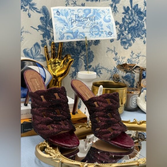 🆕 KURT GEIGER LONDON 🧿 NWOB Crystal Embellished Chain Mule Heel, Wine -Sz 37 7 - Picture 3 of 16